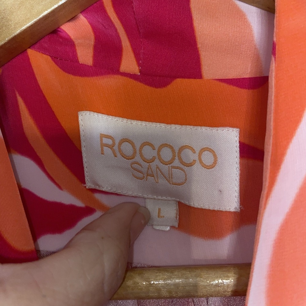 Rococo Sand Emily Wrap Dress Size L Pink Orange Long Sleeve Mini Bohemian Resort - Picture 3 of 10